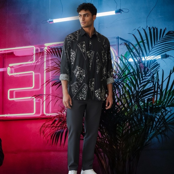 Men’s Vintage style Stylish Black and Gray Graphic Shirt Jacket new without tags - Picture 4 of 14